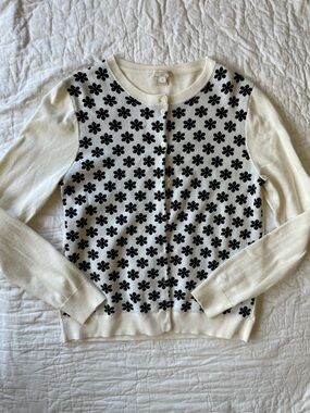 J. Crew Cream Cardigan with Black Floral print